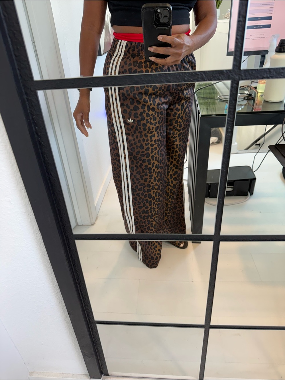 adidas Originals Women's Wide Leg Leopard Print Track Pants in Brown and Black - Picture 5 of 5